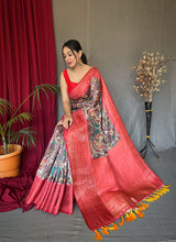 Load image into Gallery viewer, Copper Rose Saree in Banarasi Silk with Kalamkari Prints Clothsvilla