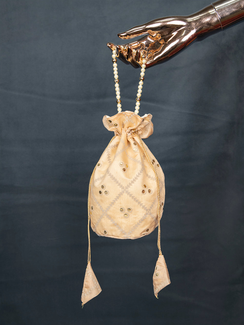 Cream Color Foil Printed Chanderi Batwa Clothsvilla