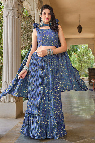Customizable Big Size Metallic Foil Work Lehenga Choli with Fancy Dupatta ClothsVilla.com