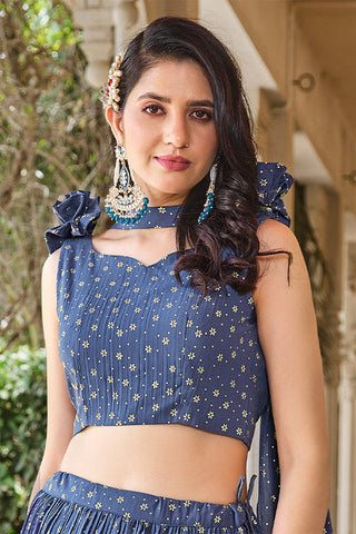 Customizable Big Size Metallic Foil Work Lehenga Choli with Fancy Dupatta ClothsVilla.com