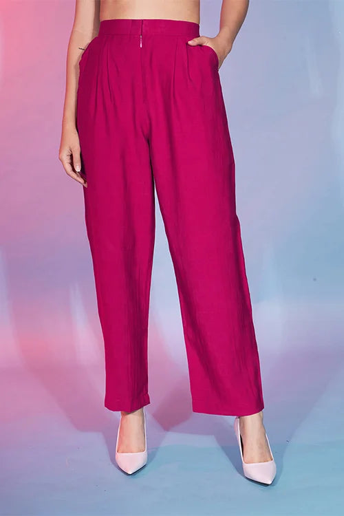 Cute Deep Pink Viscose Rayon Self Design Co-Ord Set For Women ClothsVilla.com