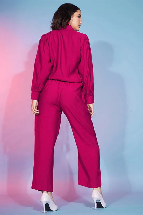 Cute Deep Pink Viscose Rayon Self Design Co-Ord Set For Women ClothsVilla.com