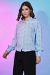 Load image into Gallery viewer, Cute Sky Blue Viscose Rayon Self Design Collar Pattern Top Collection ClothsVilla.com