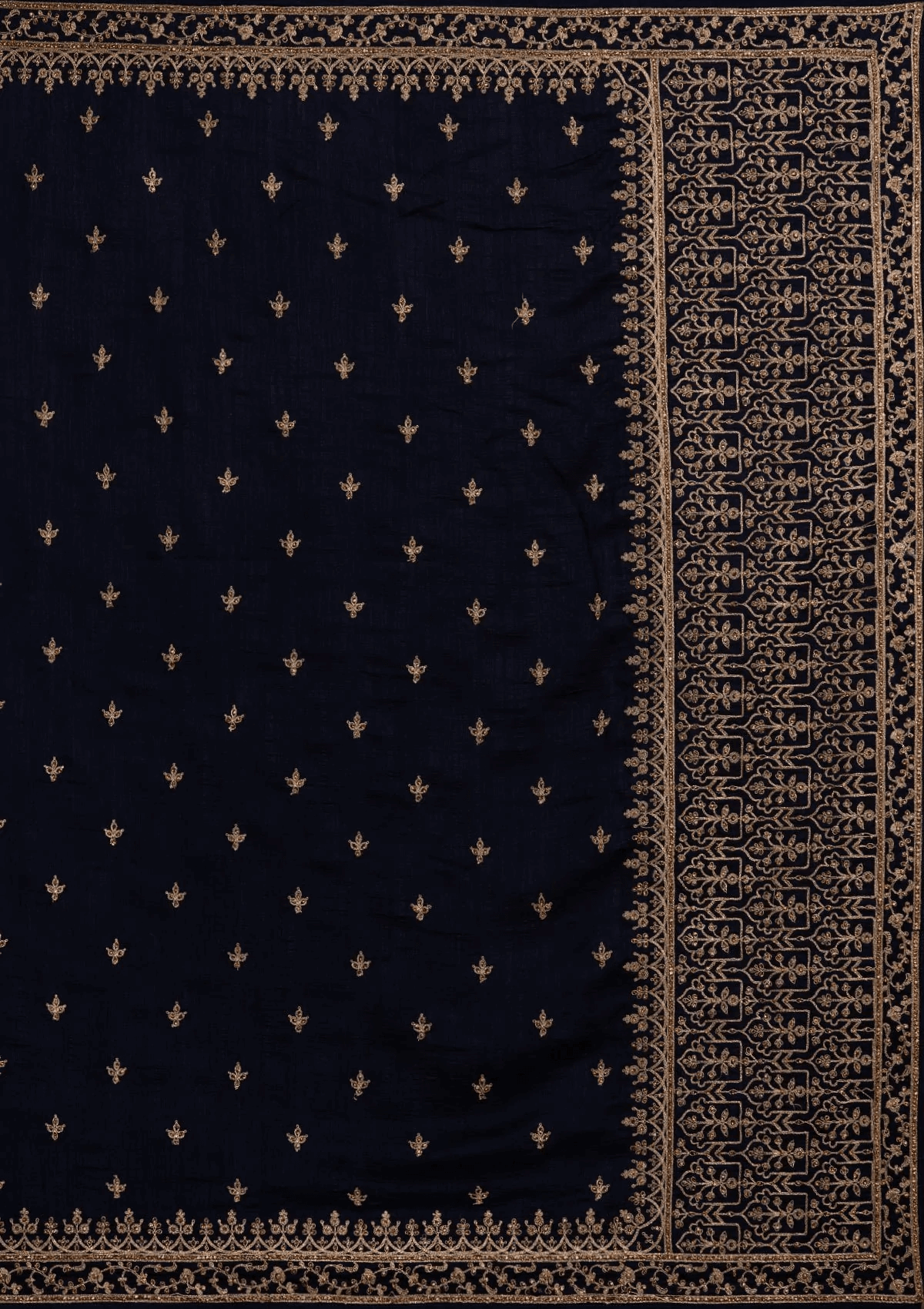 Delightful Navy Blue Dori And Sequins Embroidered Art Silk Traditional Saree ClothsVilla