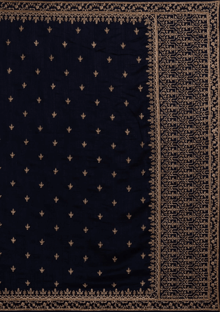 Delightful Navy Blue Dori And Sequins Embroidered Art Silk Traditional Saree ClothsVilla