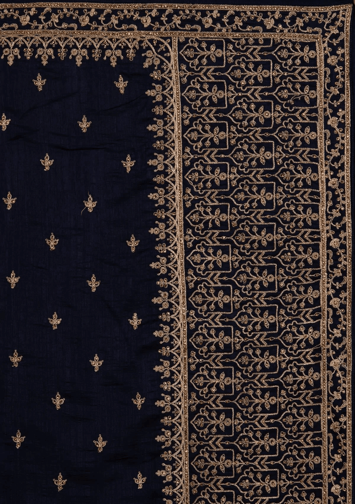 Delightful Navy Blue Dori And Sequins Embroidered Art Silk Traditional Saree ClothsVilla