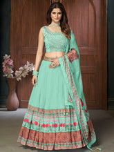 Load image into Gallery viewer, Sea Green Chinon Embroidered Designer Lehenga Clothsvilla