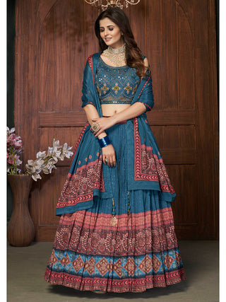 Aequa blue Chinon Embroidered Designer Lehenga Clothsvilla