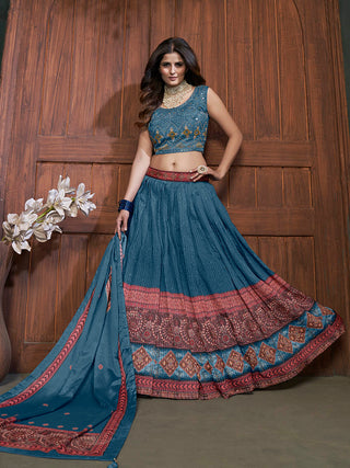 Aequa blue Chinon Embroidered Designer Lehenga Clothsvilla