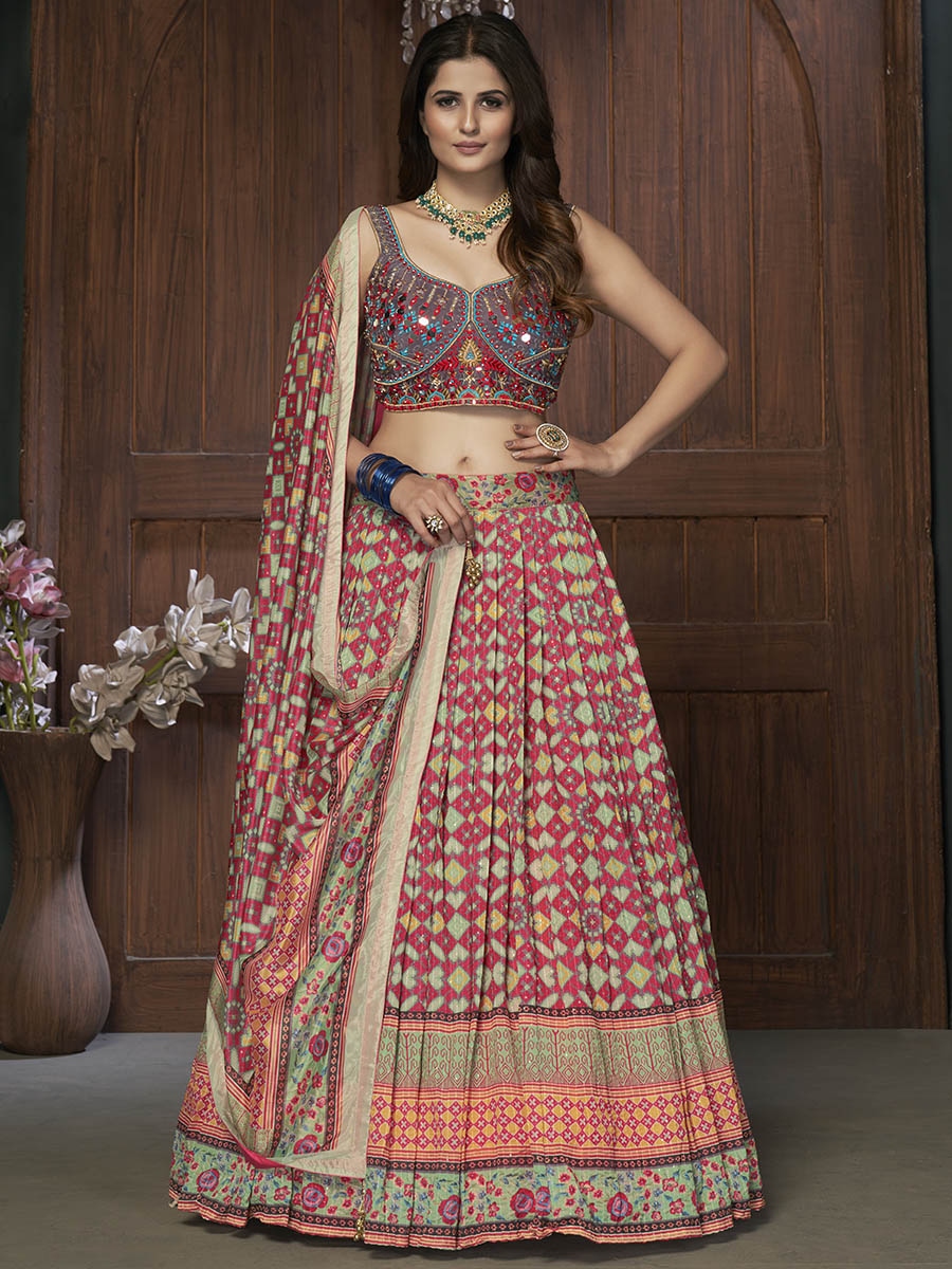Multicolor Silk and Chinon Embroidered Designer Lehenga Clothsvilla Main image