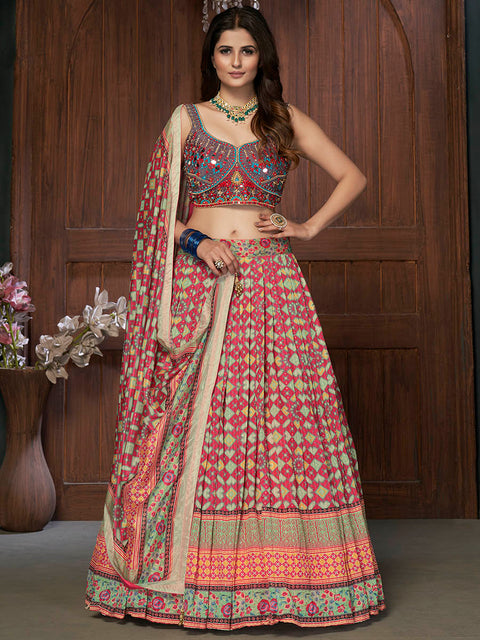 Multicolor Silk and Chinon Embroidered Designer Lehenga Clothsvilla Main image