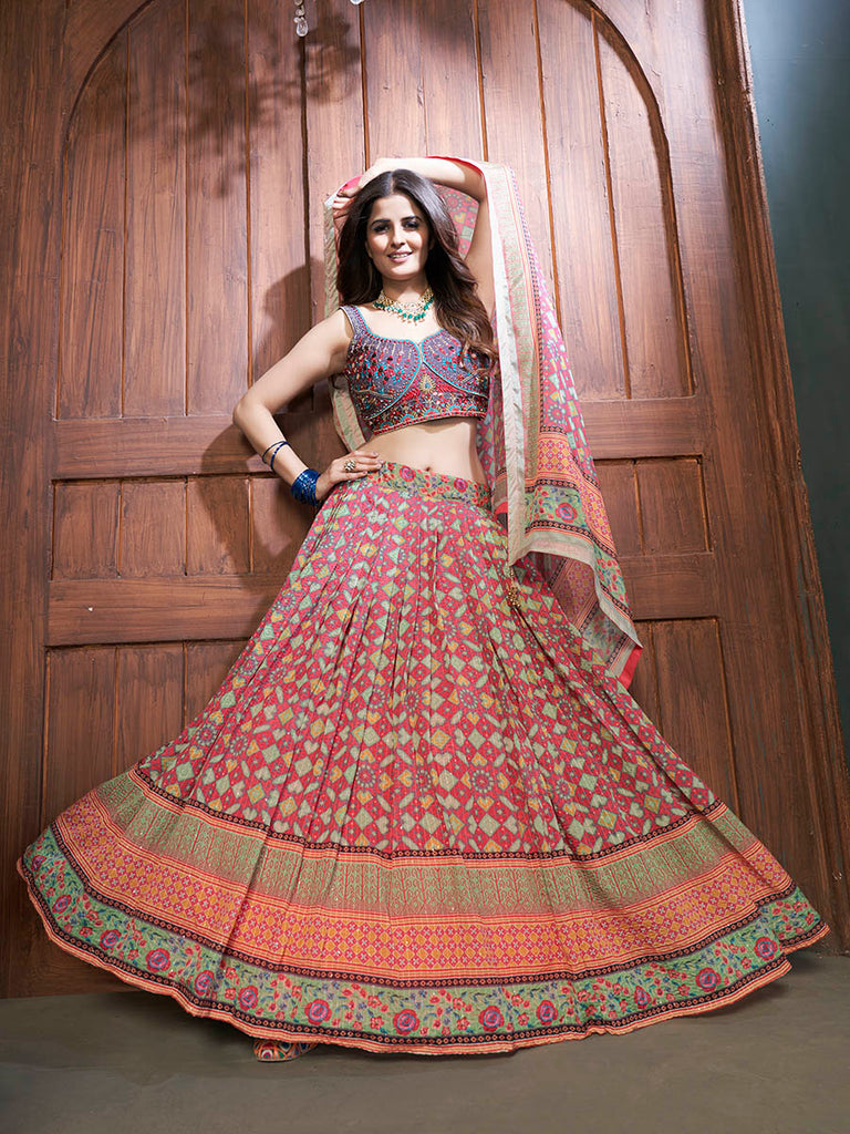 Multicolor Silk and Chinon Embroidered Designer Lehenga Clothsvilla