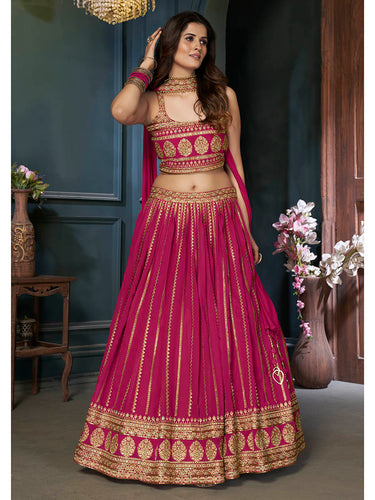 Pink Georgette Embroidered Designer Lehenga Clothsvilla