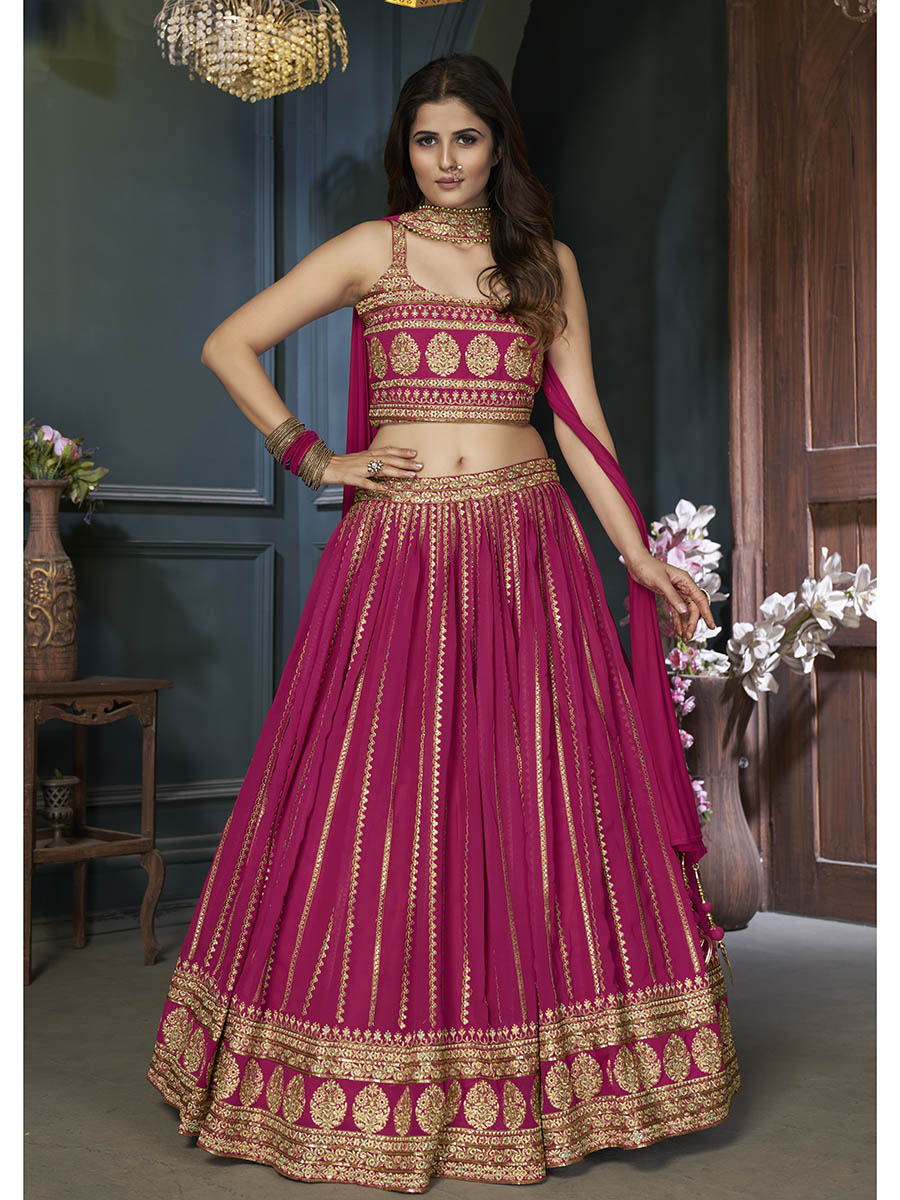 Pink Georgette Embroidered Designer Lehenga Clothsvilla