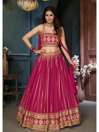 Pink Georgette Embroidered Designer Lehenga Clothsvilla