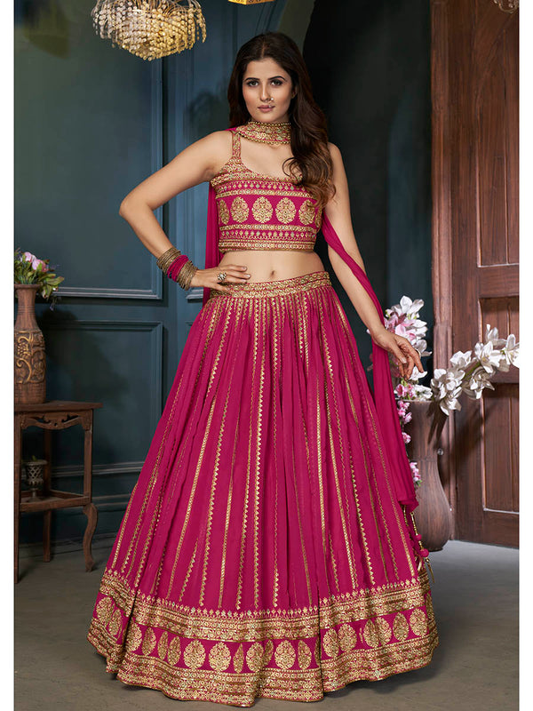 Pink Georgette Embroidered Designer Lehenga Clothsvilla