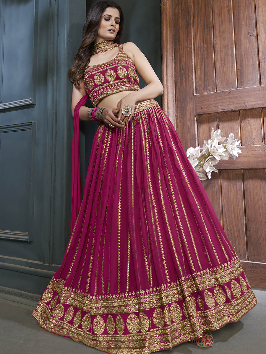 Pink Georgette Embroidered Designer Lehenga Clothsvilla