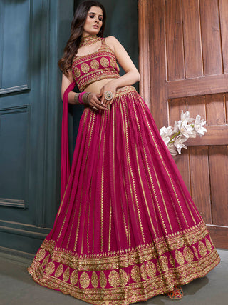 Pink Georgette Embroidered Designer Lehenga Clothsvilla