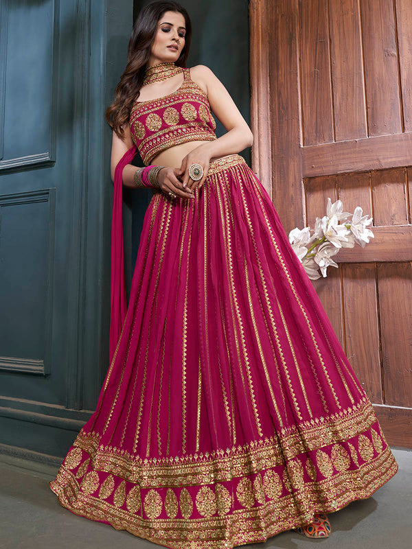 Pink Georgette Embroidered Designer Lehenga Clothsvilla