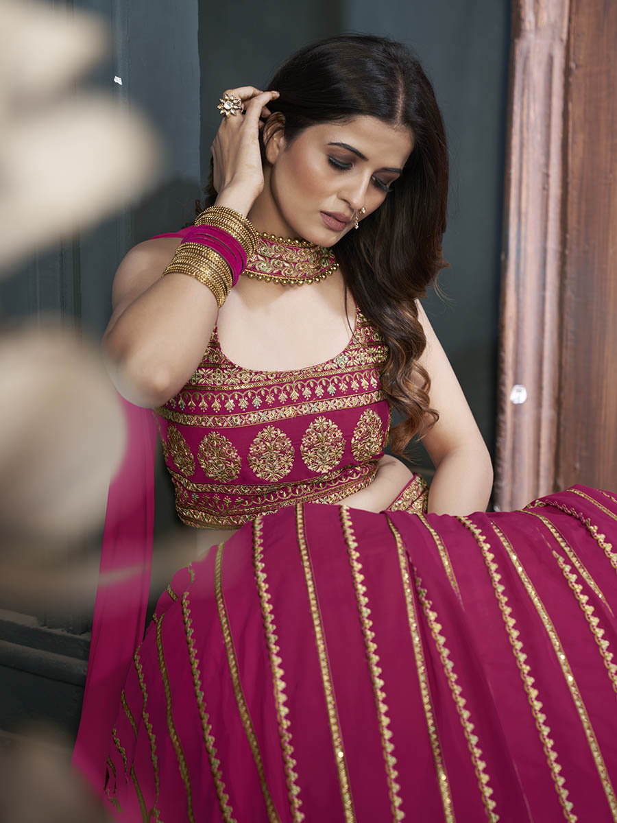 Pink Georgette Embroidered Designer Lehenga Clothsvilla