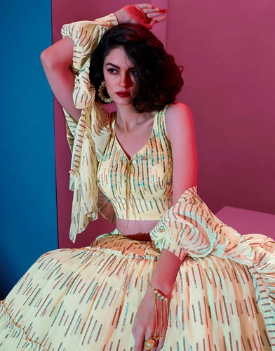 Amazing Cream Color Art Silk Fabric Party Wear Lehenga Clothsvilla