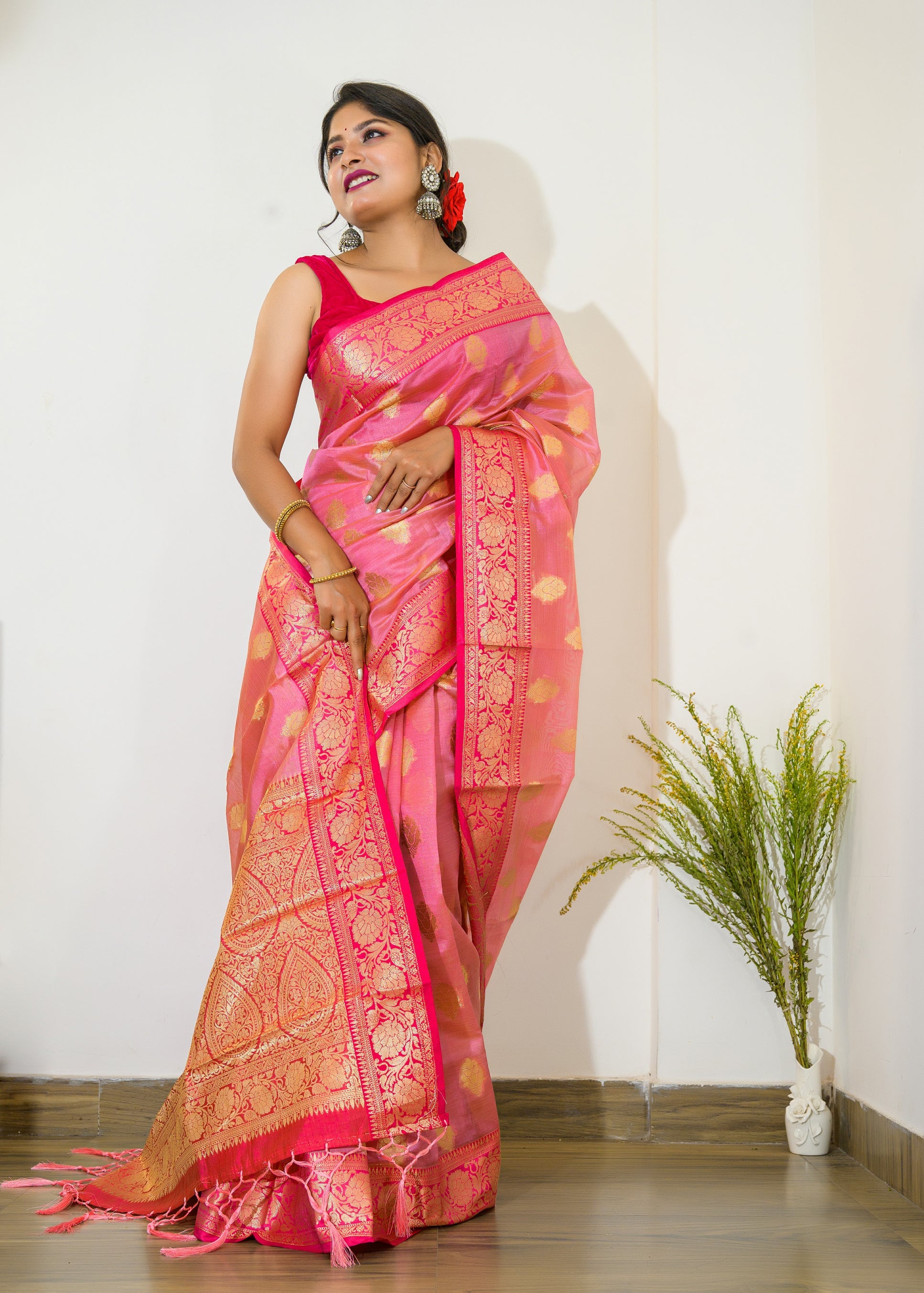 Organza Chaap Woven Dusty Pink Clothsvilla