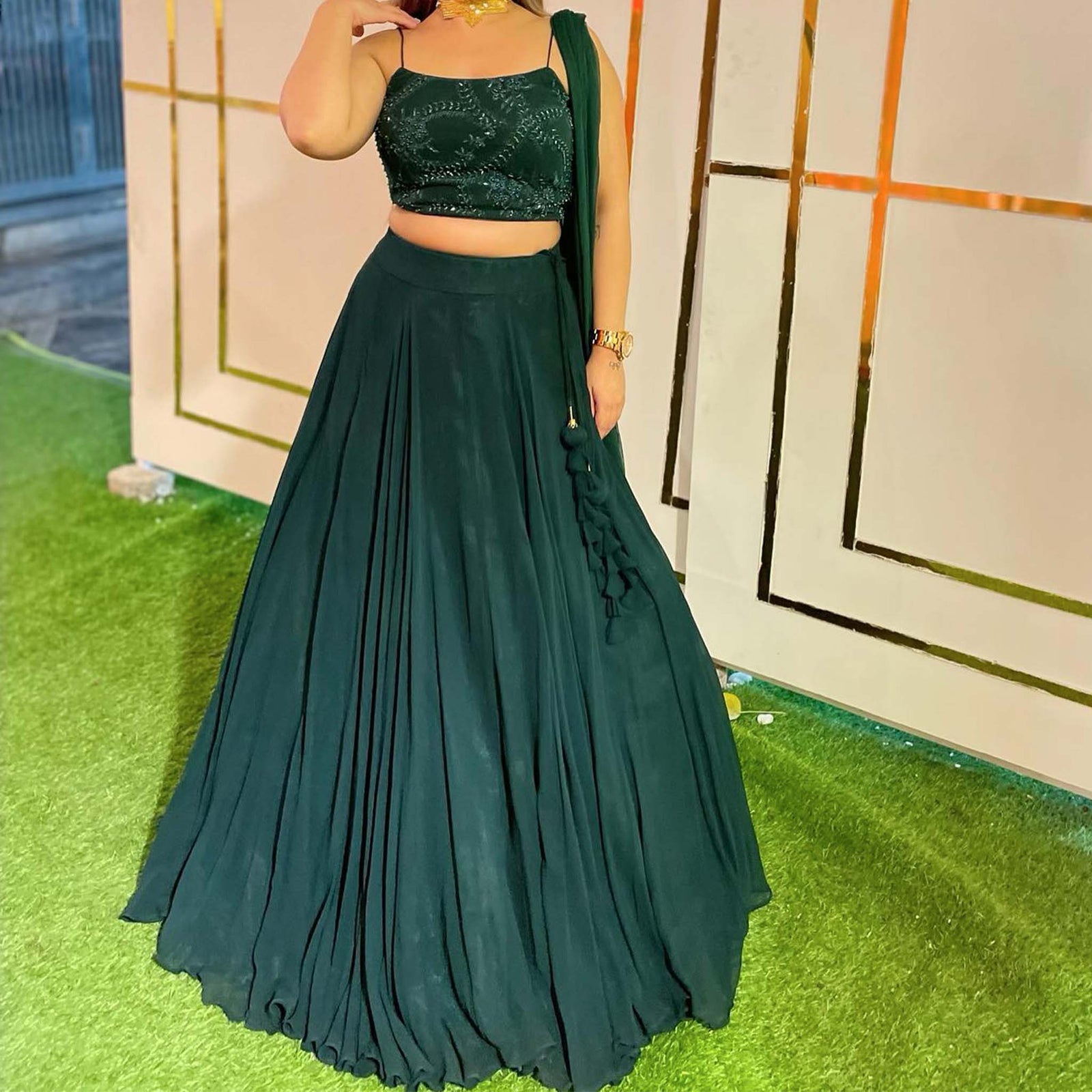 Dark Green Designer Lehenga Choli with Embroidery Blouse ClothsVilla