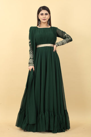Dark Green Embroidery Sequence Work Gown Clothsvilla