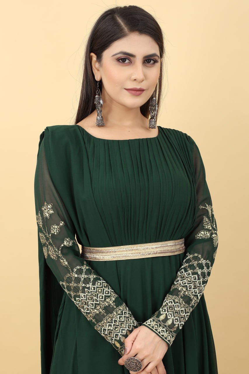 Dark Green Embroidery Sequence Work Gown Clothsvilla