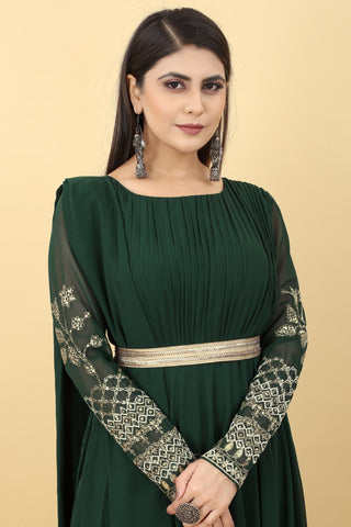 Dark Green Embroidery Sequence Work Gown Clothsvilla