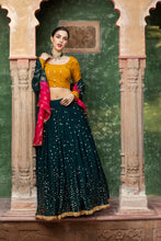 Load image into Gallery viewer, Dark Green Lehenga With Fancy Sequence Work And Glistening Embellishments, Designer Choli With Dupatta, Wedding, Party Wear For Women ClothsVilla