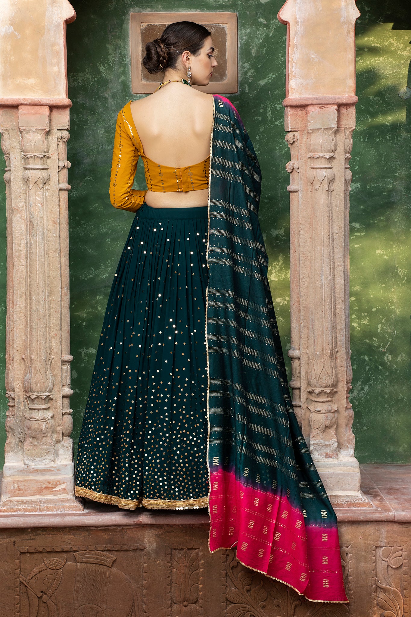 Dark Green Heavy Embroidered Silk Lehenga Choli SC0011 – Mohi fashion