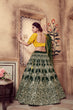 Load image into Gallery viewer, Dark Green Multi Rubber Foil Embroidered Silk Semi Stitched Wedding Lehenga ClothsVilla