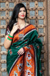 Load image into Gallery viewer, Dark Green Printed Wedding Events Patola Silk Saree ClothsVilla