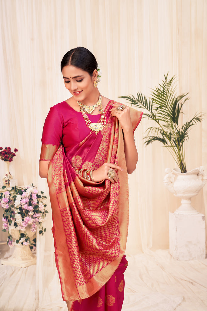 Dark Pink Festive Wear Woven Banarasi Silk Saree ClothsVilla