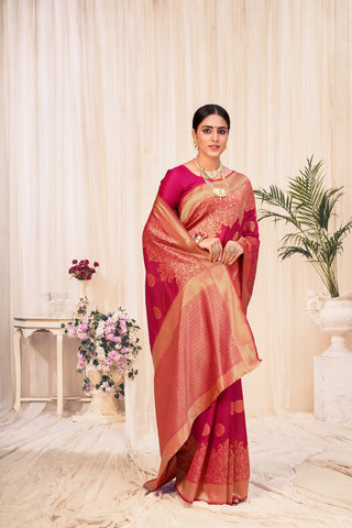 Dark Pink Festive Wear Woven Banarasi Silk Saree ClothsVilla