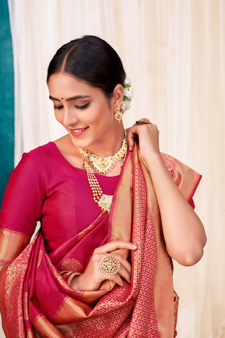 Dark Pink Festive Wear Woven Banarasi Silk Saree ClothsVilla