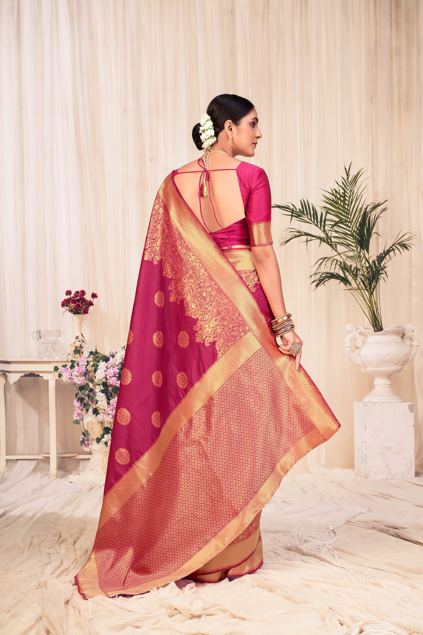 Dark Pink Festive Wear Woven Banarasi Silk Saree ClothsVilla