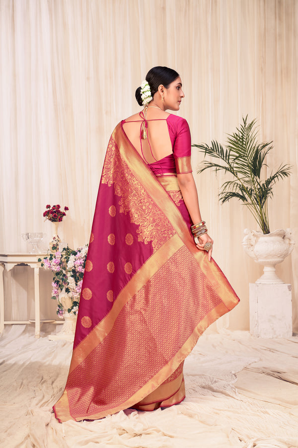 Dark Pink Festive Wear Woven Banarasi Silk Saree ClothsVilla