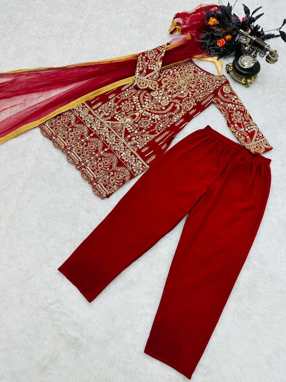Dark Red Salwar Suit in Faux Georgette with Dupatta Clothsvilla