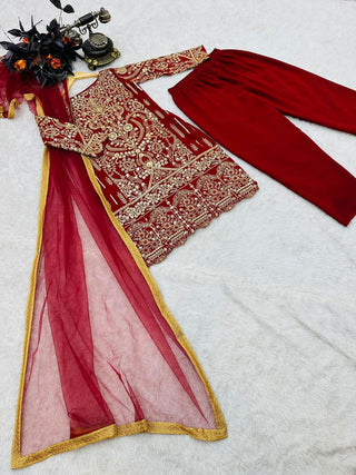Dark Red Salwar Suit in Faux Georgette with Dupatta Clothsvilla