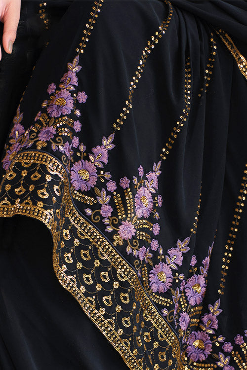 Dark Blue Georgette Thread And Sequins Embroidered Kurta Palazzo Set ClothsVilla.com