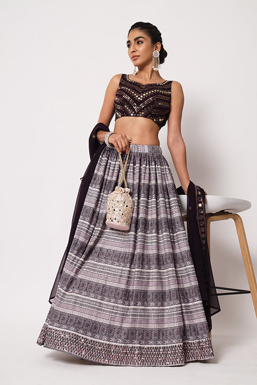 Dark Purple Art Silk Sequence Embroidered Work Lehenga Choli ClothsVilla.com
