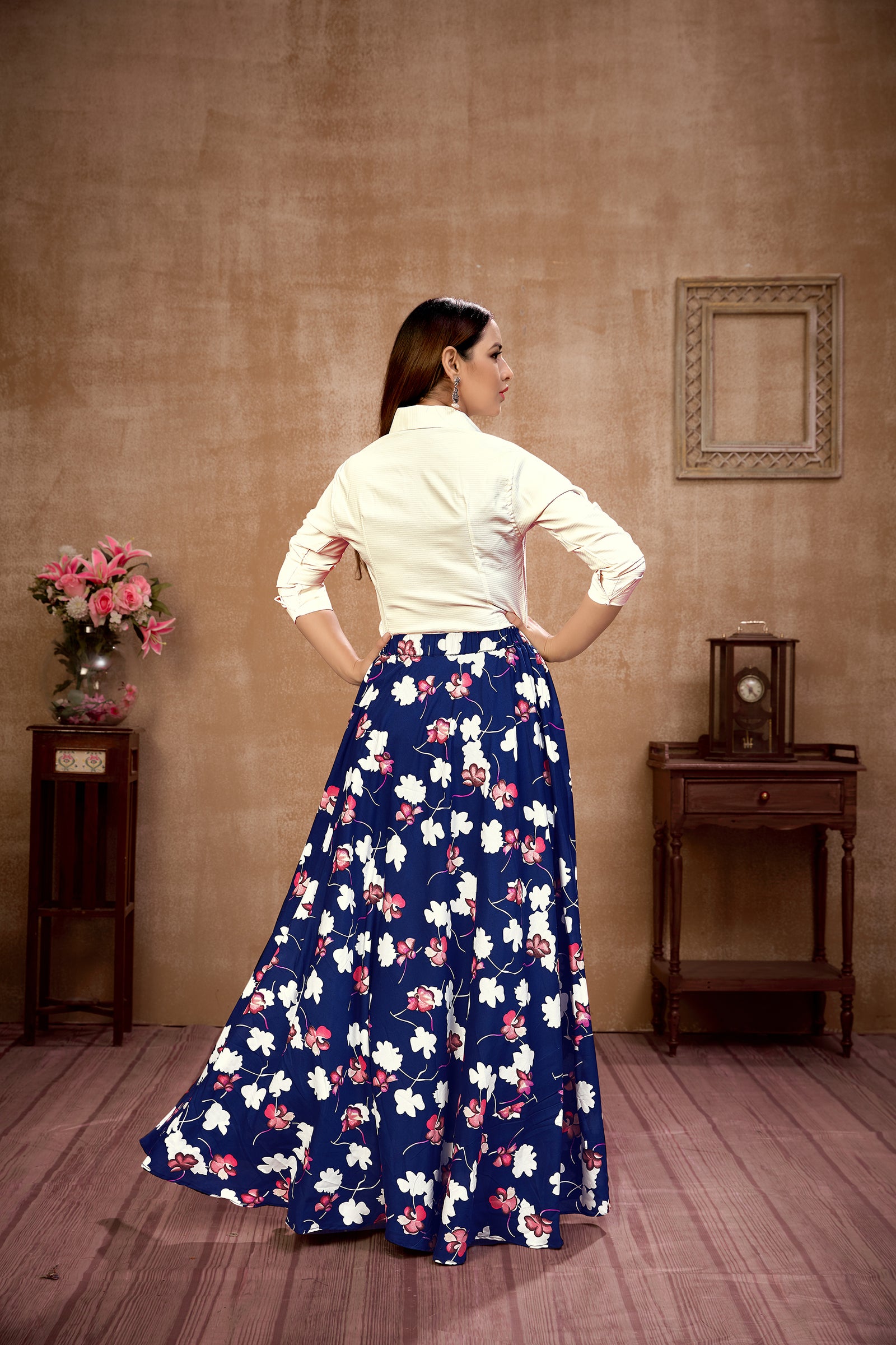 Dashing Navy Blue And White Color Silk Lehenga Choli Clothsvilla