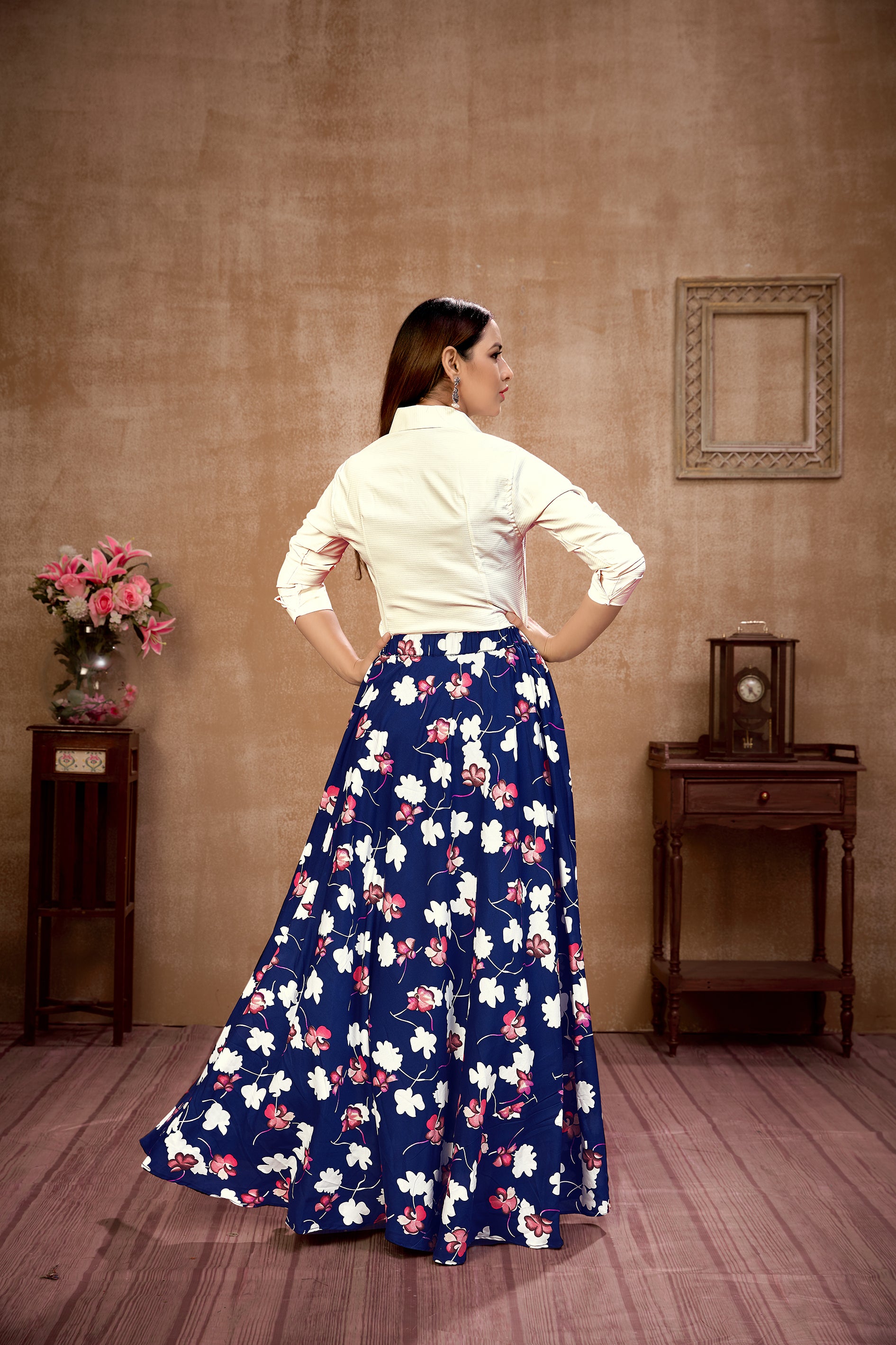 Dashing Navy Blue And White Color Silk Lehenga Choli Clothsvilla