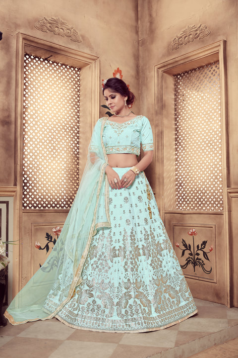 Dazzling Aqua Blue Art Silk Lehenga Choli ClothsVilla Main image