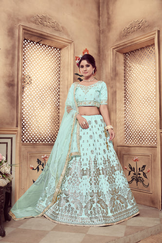 Dazzling Aqua Blue Art Silk Lehenga Choli ClothsVilla