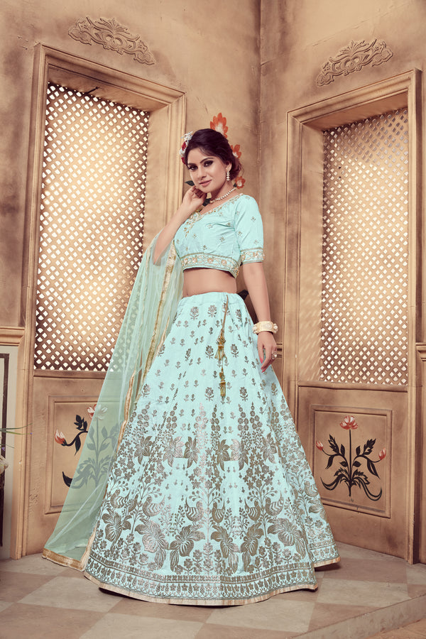 Dazzling Aqua Blue Art Silk Lehenga Choli ClothsVilla