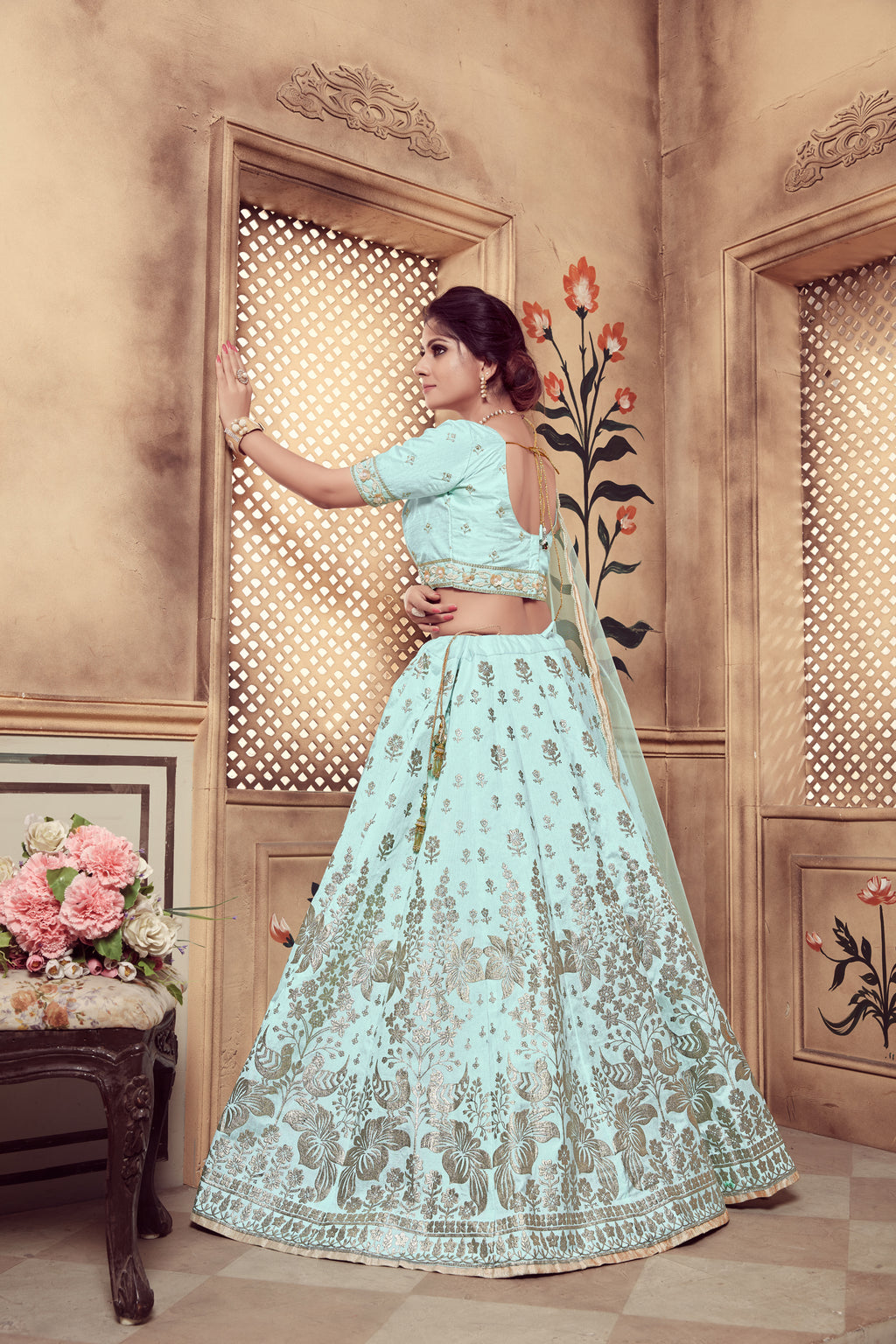 Dazzling Aqua Blue Art Silk Lehenga Choli ClothsVilla