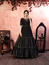 Load image into Gallery viewer, Dazzling Black Thread With Zari Lining Sequence Embroidered Silk Party Wear Gown Semi Stitched ClothsVilla